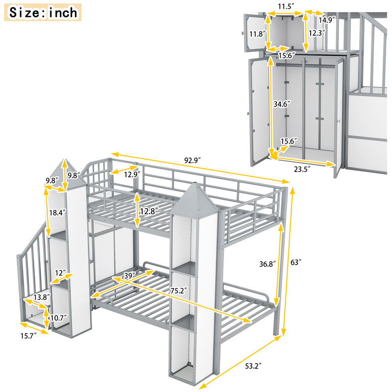 Merax Castle-shaped Bunk Bed with Wardrobe