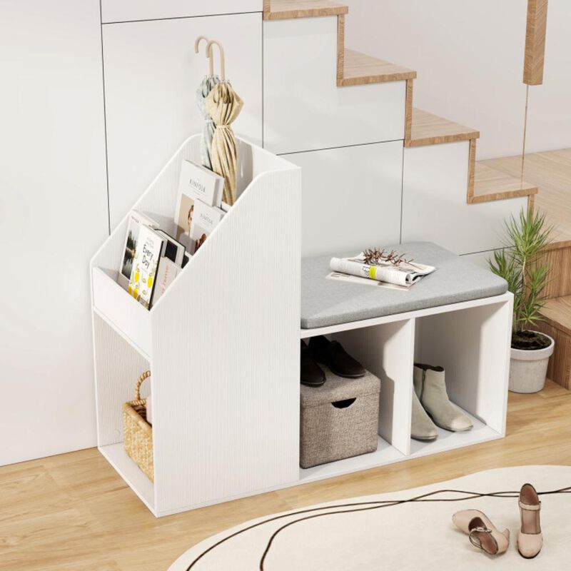 Hivvago Shoe Storage Bench with Removable Seat Cushion and 6 Storage Compartments