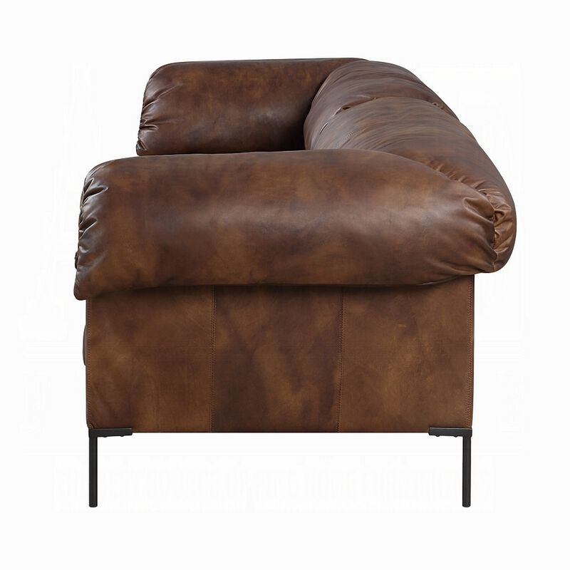 Sofa, Classic 96 Inch, Black Metal Legs, Mocha Brown Top Grain Leather image number 2