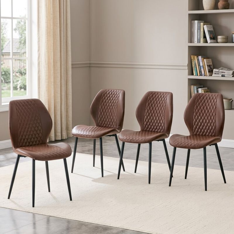 Whisen 4-Pack PU Leather Dining Chairs with Metal Legs, Light Luxury Upholstered Accent Chairs for Dining Room, Office, Study image number 1