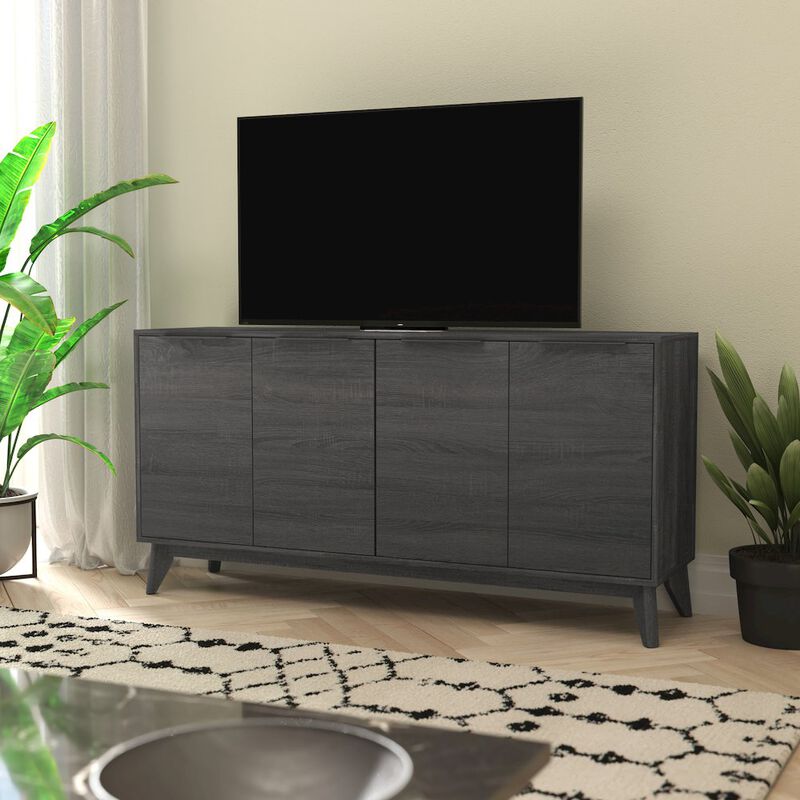 Flash Furniture Mid-Century Modern Buffet Sideboard/TV Stand with 4 Soft Close Doors, Black Wash image number 6