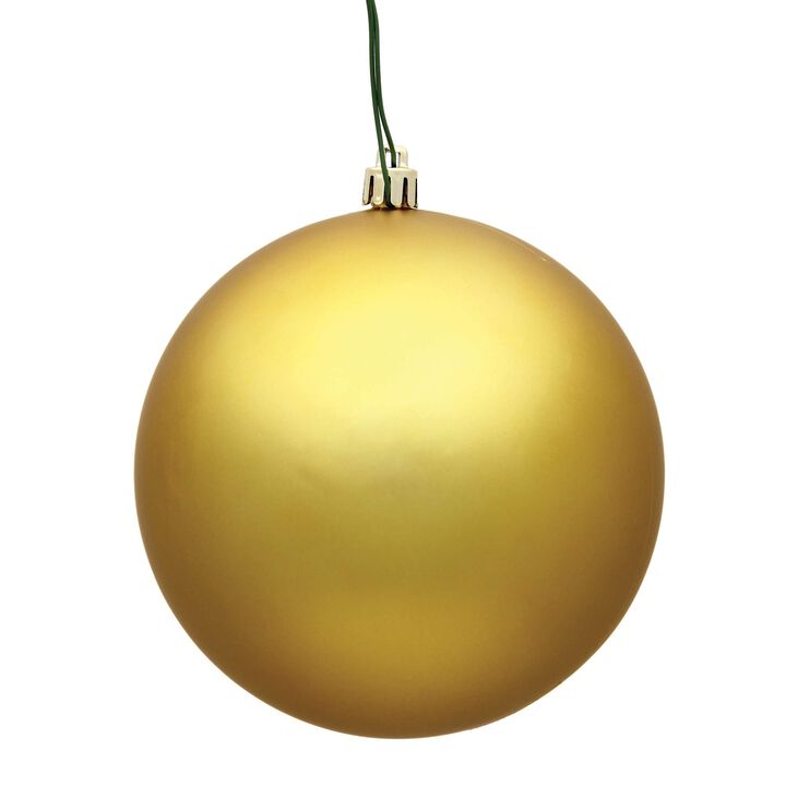 3" Gold Matte Ball 12/Bag UV Resistant Shatterproof, Pre-Drilled Cap Secured with 6" Green Floral Wire, 1 Year Christmas Seasonal