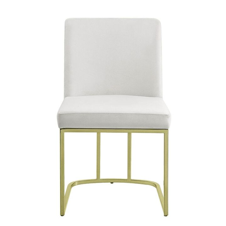 24 Inch Side Dining Chair Set of 2, Soft Off White Velvet, Gold Metal Base - Benzara