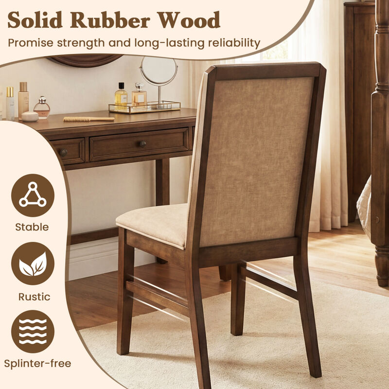 4 Pack Upholstered Dining Chairs with Rubber Wood Legs for Kitchen-Brown image number 3