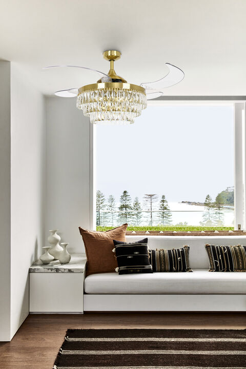 Fanaway Veil 48" Retractable Blade Ceiling Fan with Light and Remote, Modern Fandelier Ceiling Fan, Patented Design Technology, Stronger Thicker Blades