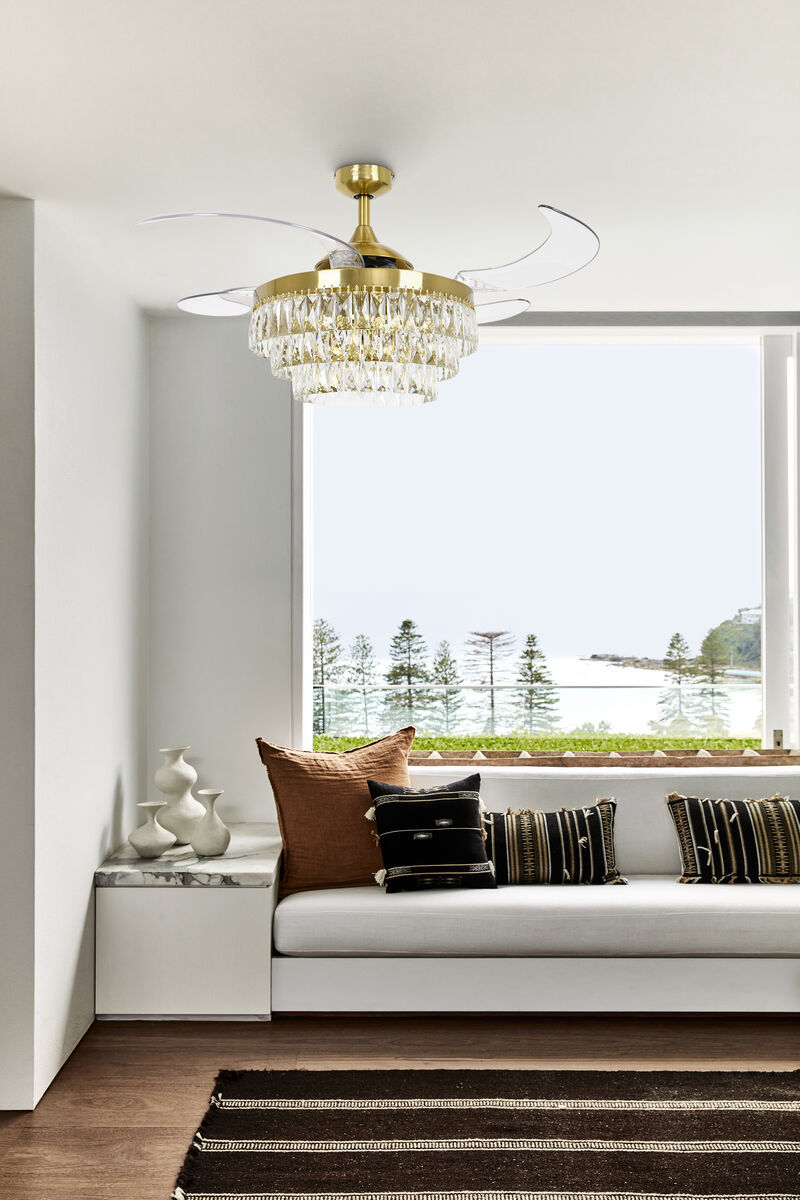 Fanaway Veil 48" Retractable Blade Ceiling Fan with Light and Remote, Modern Fandelier Ceiling Fan, Patented Design Technology, Stronger Thicker Blades image number 1