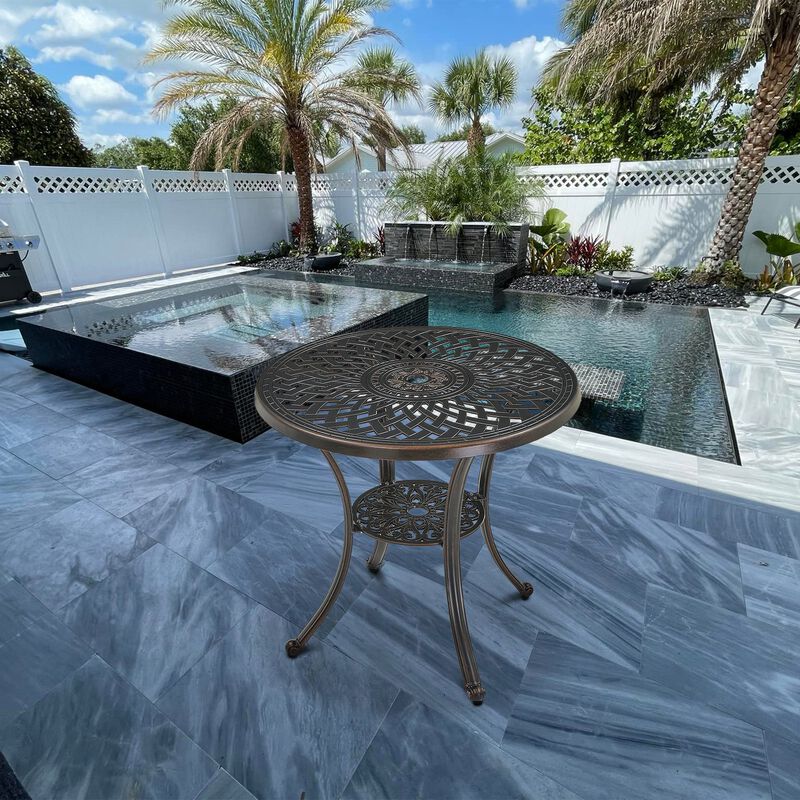 Mondawe Durable Cast Aluminum Round Patio Dining Table with Umbrella Hole &ndash; Waterproof & Rust-Resistant image number 3