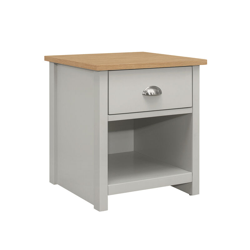 Country Gray Solid One Drawer Nightstand Side Table with Oak Top