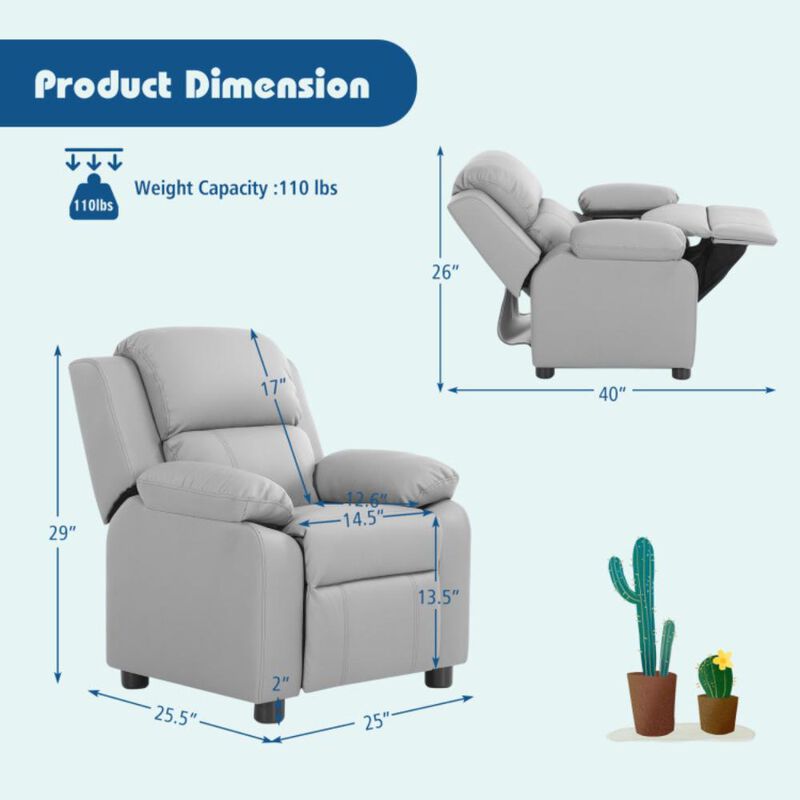 Hivvago Kids Deluxe Headrest Recliner Sofa Chair with Storage Arms