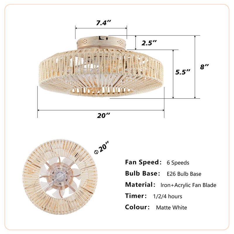 Low Profile Caged Ceiling Fan with Light and Remote Control image number 2