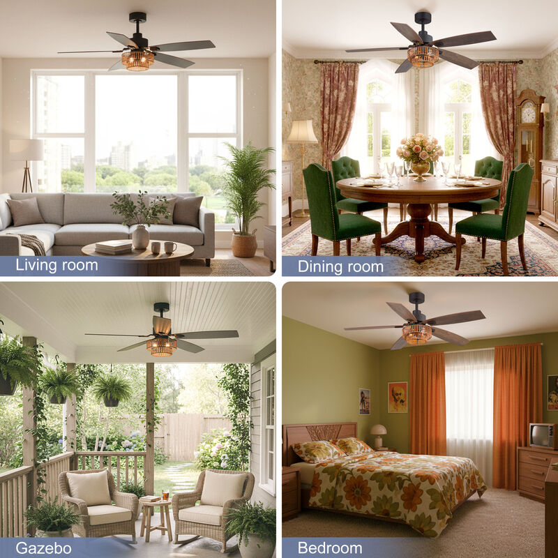 Breezary 52" Ceiling Fan with Lights,Wood Blades, Remote Control, 6 Speeds image number 6