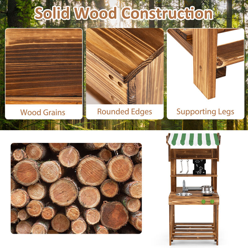 Backyard Mud Kitchen for Toddlers &ndash; Double-Sided Design with Canopy & Activity Board