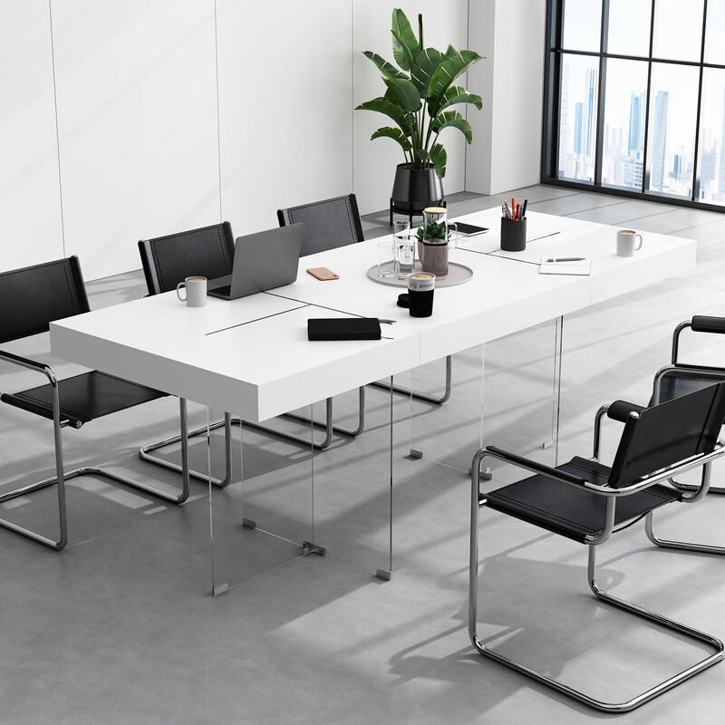 FUFU&GAGA Modern Office Desk with Acrylic Legs (78.7" L x 31.5" W x 29.5" H),White