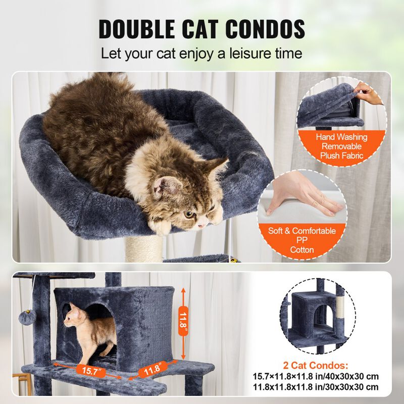 Cat Tree Tower with Condos and Sisal Scratching Posts, Multi-Level Play for Indoor Cats