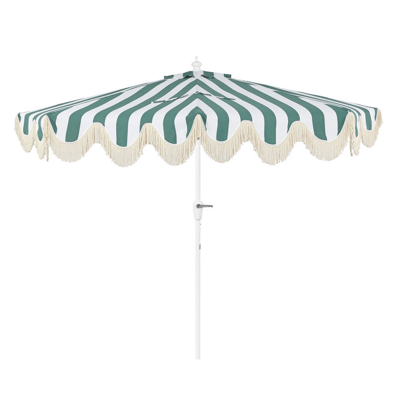 Beverly 9 ft. Designer Classic Scalloped Fringe Half Market Patio Umbrella with Crank, Wind Vent and UV Protection