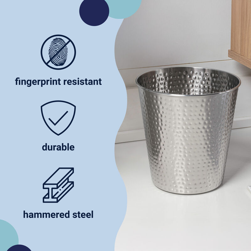 Axel Modern Minimalist Hammered Steel 2-Gallon Wastebasket