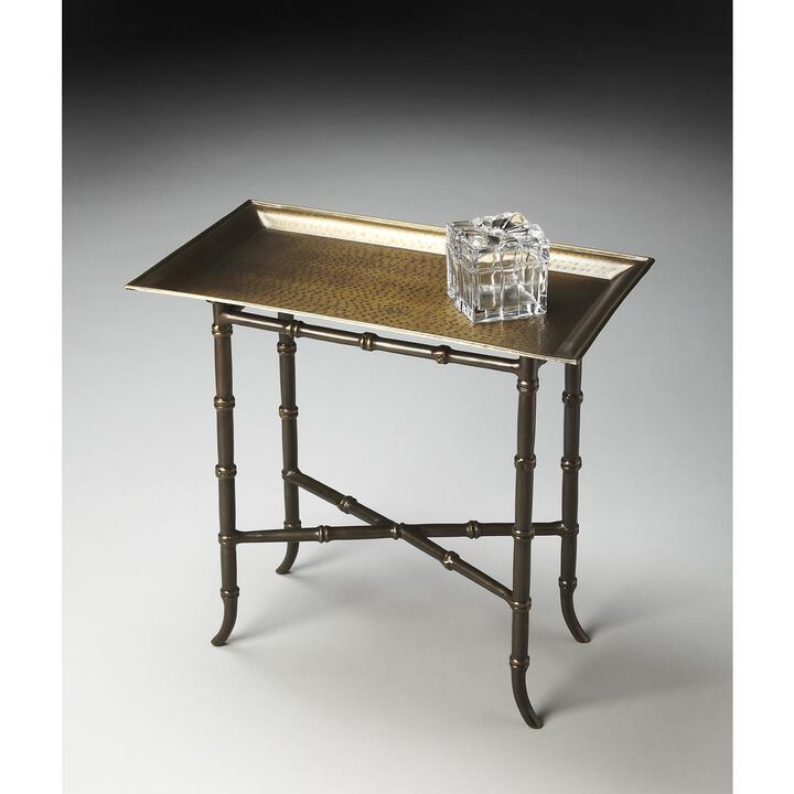 Butler Specialty Meiling Antique Brass Tray Top Side Table, Bronze