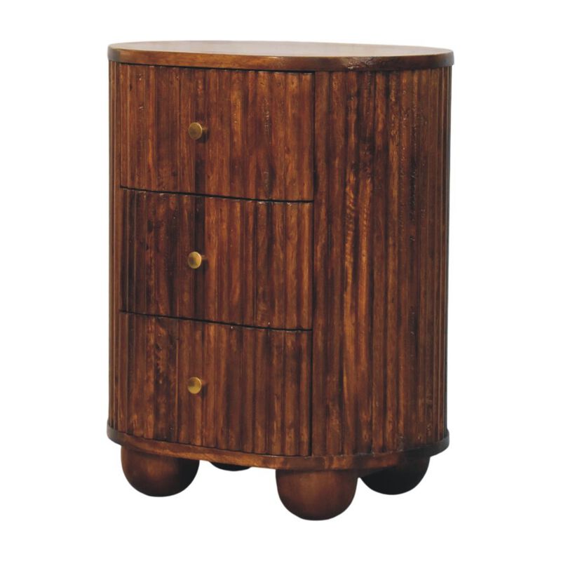 Artisan Furniture Solid Wood Curved Fluted Bedside Chest, Brown image number 2