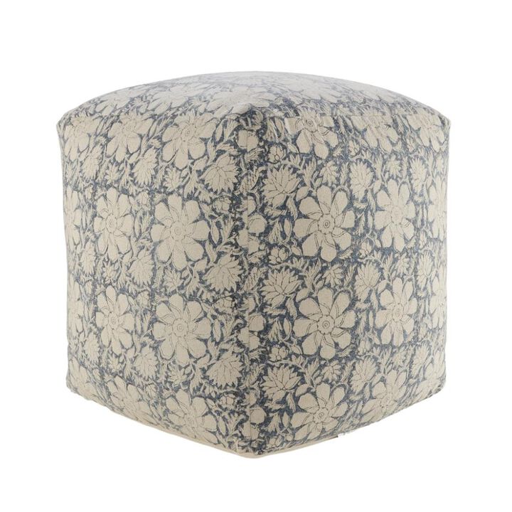 Hivvago 20 Inch Beige Cotton Abstract Pouf Ottoman