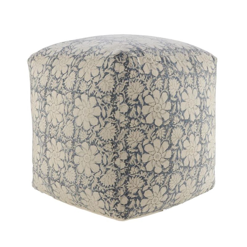 Hivvago 20 Inch Beige Cotton Abstract Pouf Ottoman