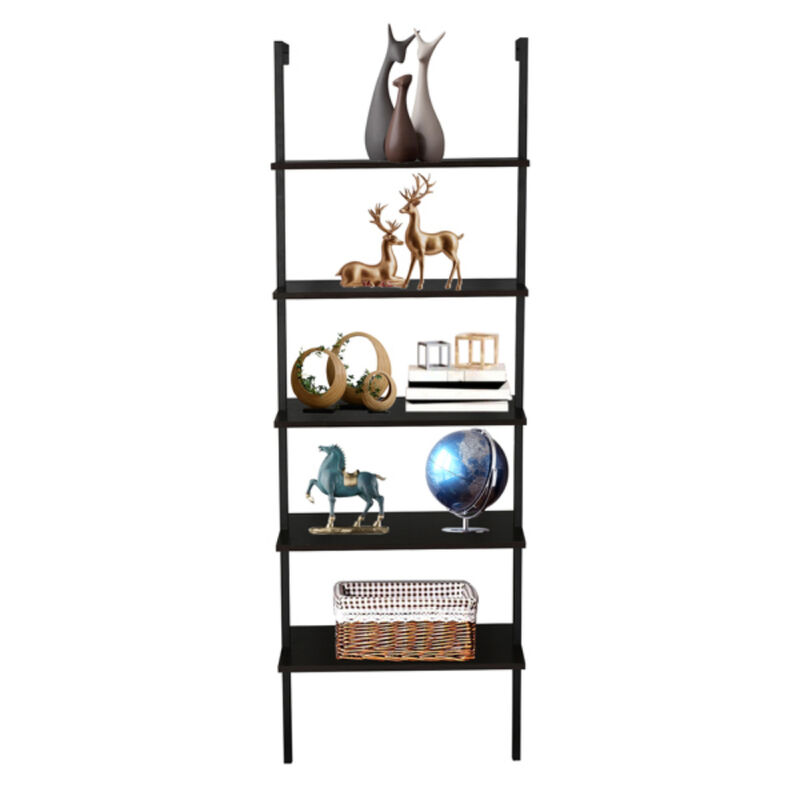 Industrial 5-Tier Ladder Shelf with Wood Shelves and Metal Frame