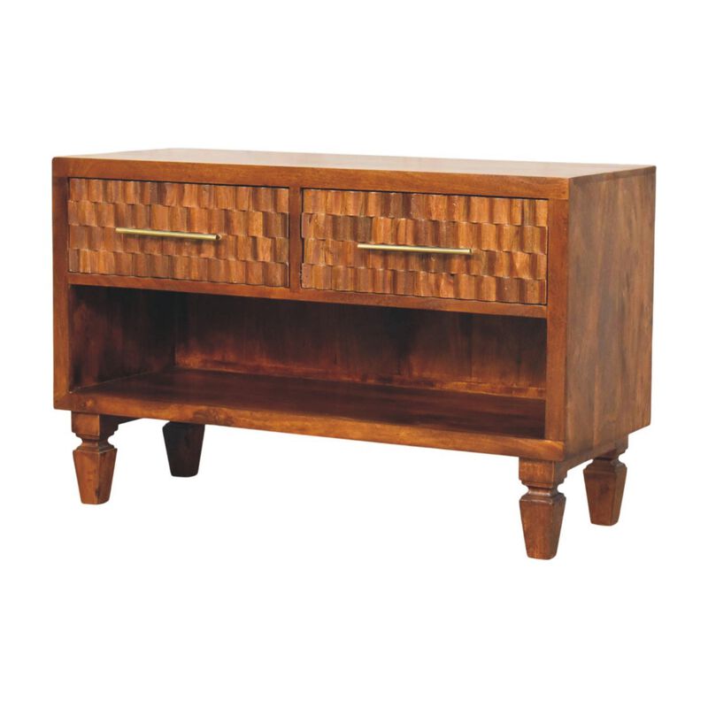 Artisan Furniture Solid Wood Cadiz Carved Shoe Bench, Brown image number 2