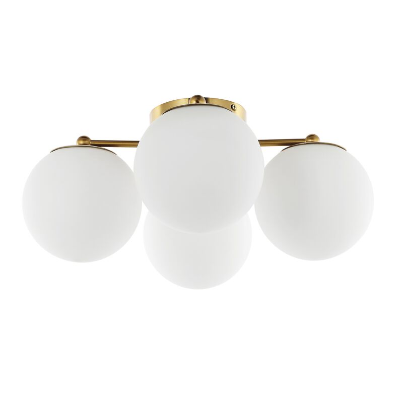 Orly 18" 4-Light Bohemian Farmhouse Iron/Frosted Glass LED Semi Flush Mount, Brass Gold/White image number 6