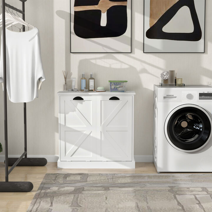 31.49 in. W x 13.77 in. D x 30.7 in. H White Linen Cabinet with 2 Doors