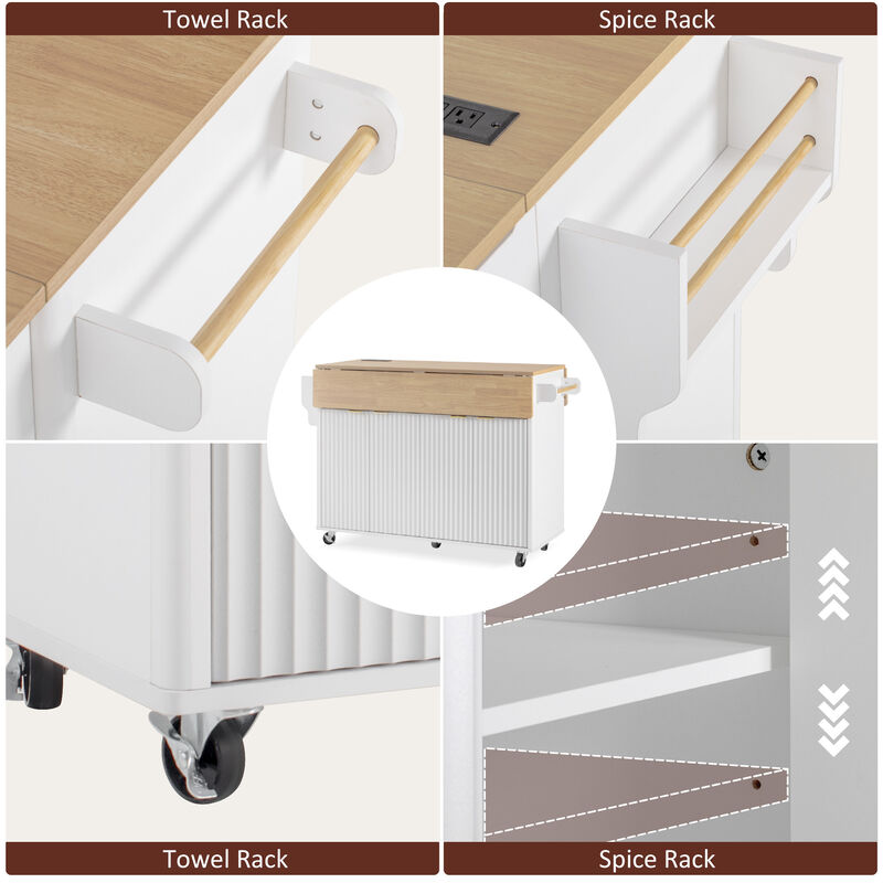 Whisen 55.5" Kitchen Island with 3 Drawers & 4 Doors, MDF Farmhouse Style for Kitchen & Dining Room image number 8