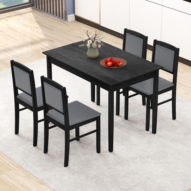 Wooden 5-Piece Kitchen Table Set for 4 with Durable Rubber Wood Legs