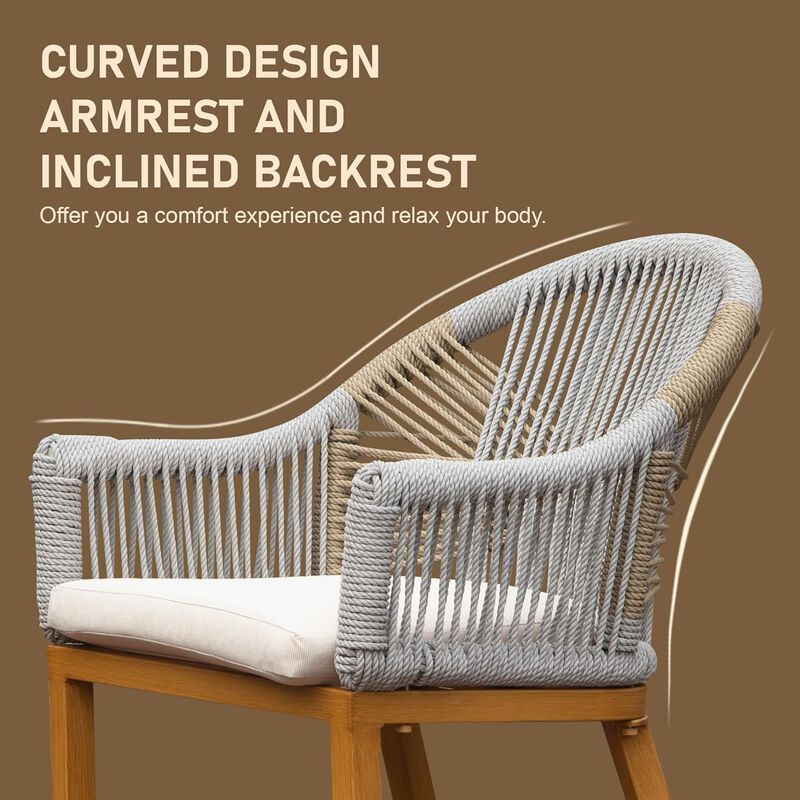 CLIHOME Modern Textilene Bohemian Style Barstools,Outdoor Patio Tall Bar Chairs with Cushion(Set of 2) image number 3