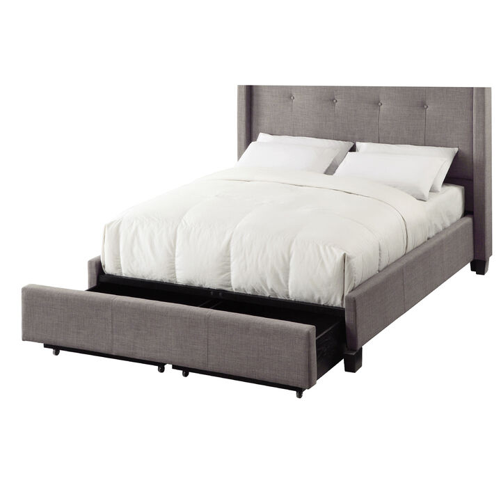 Adams Low Profile Queen Bed, Tufted Linen, Wide Storage, Gray