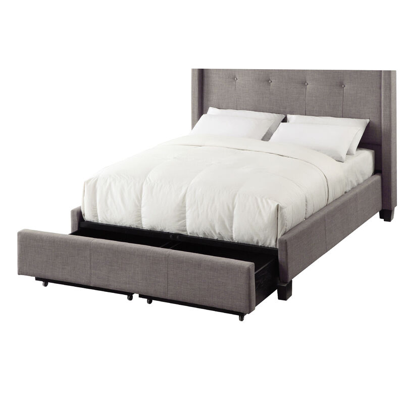 Adams Low Profile Queen Bed, Tufted Linen, Wide Storage, Gray