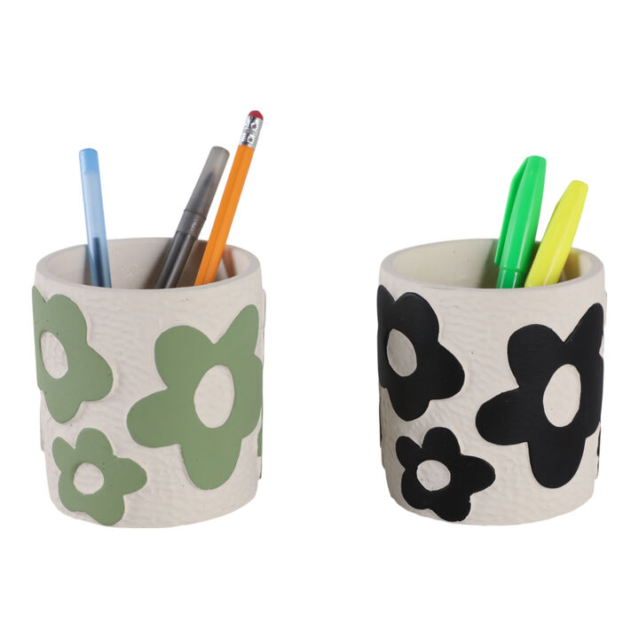 S/2 4" Flower Power Pencil Cups, Multi