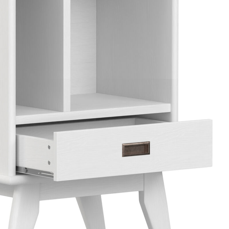 Draper SOLID HARDWOOD 64 inch x 22 inch Mid Century Modern Bookcase and Storage Unit in White