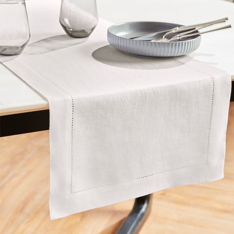 Solino Home 100% Pure Linen Table Runner - Sonoma Hemstitch