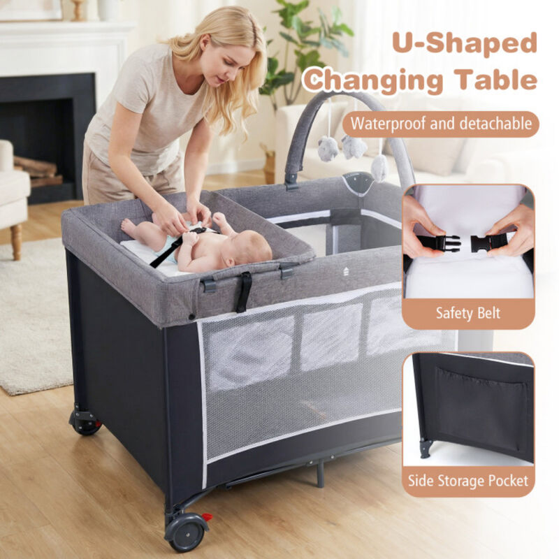 Portable 3-in-1 Baby Playpen Crib with Diaper Changing Table image number 4