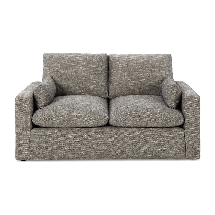 Yezi Loveseat, 64 Inch, 2 Pillows, Granite Gray Polyester, Foam Fill - Benzara