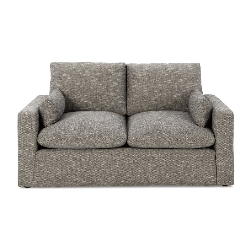 Yezi Loveseat, 64 Inch, 2 Pillows, Granite Gray Polyester, Foam Fill - Benzara image number 1