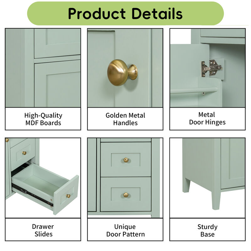 Merax Bathroom Storage Vanity with Left Adjustable Shelving Cabinet & 3 Right Smooth-Glide Drawers image number 7
