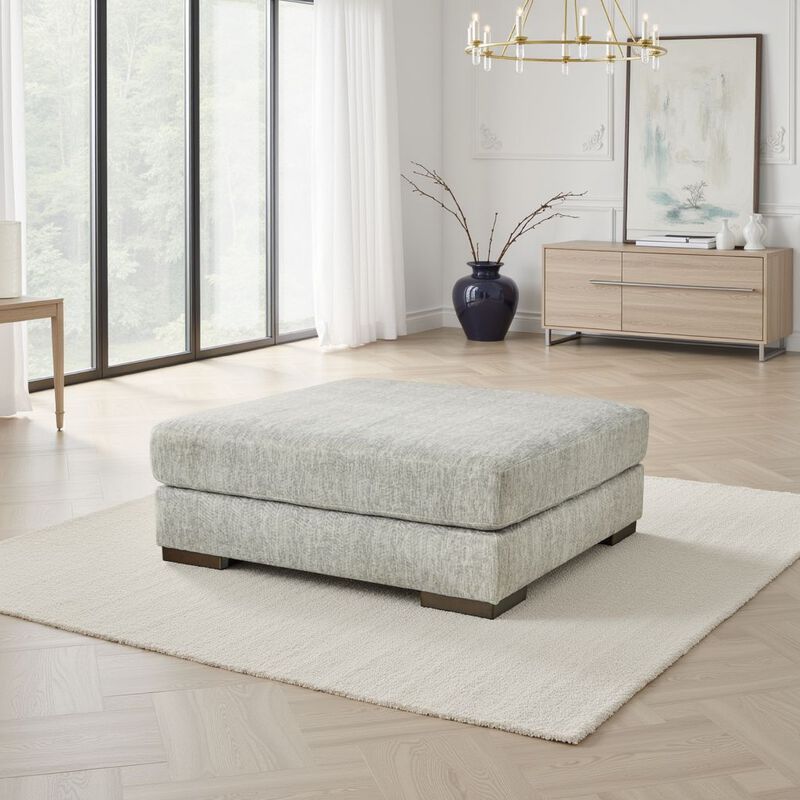 Accent Ottoman, 51 Inch Square, Light Gray Polyester, Chevron Patterns