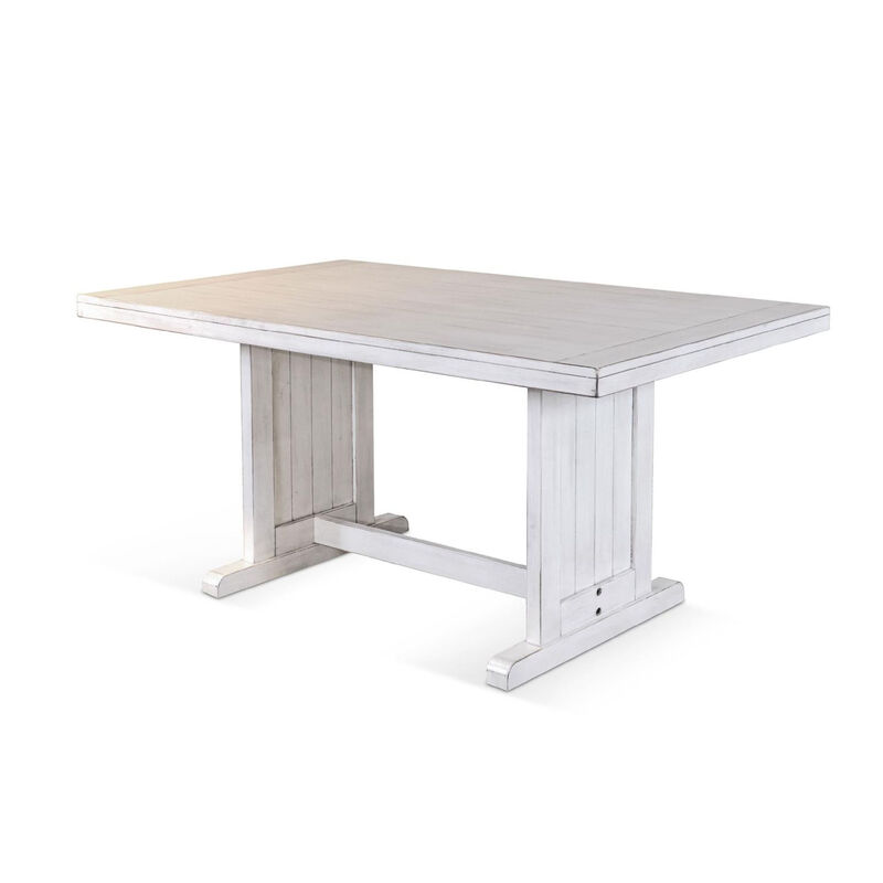 Sime Dining Table, 60 Inch Rectangular Plank Top, Off White Wood