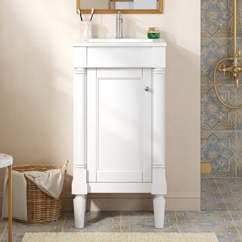 ELEMENT ACE 18 Inch Compact Bathroom Vanity Cabinet with Integrated Ceramic Sink, Adjustable Interior Shelf, Soft Closing Hinges Ideal for Small Bathroom Spaces image number 4