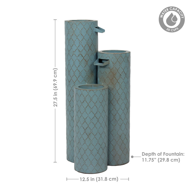 Sunnydaze Moroccan Trellis 3-Column Zinc Outdoor Garden Fountain - 27.5"