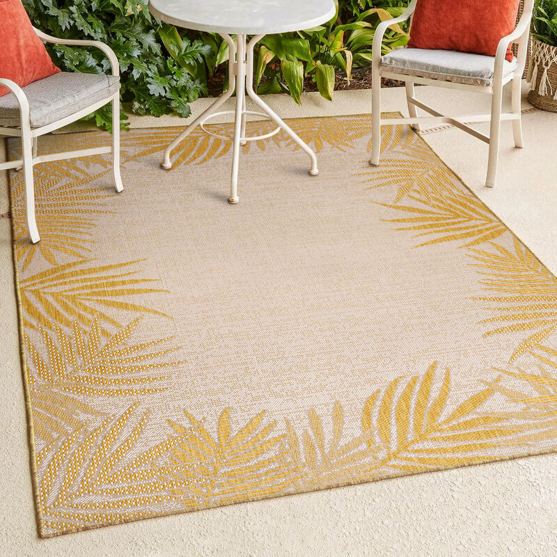 Isla Coastal Cottage Palm Frond Border Indoor/Outdoor Area Rug