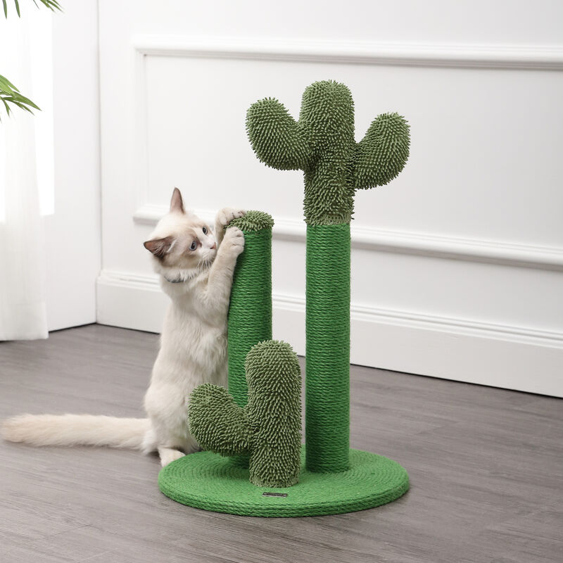 Marfa Modern Jute Triple-Cactus Cat Scratching Post with Fuzzy Toy