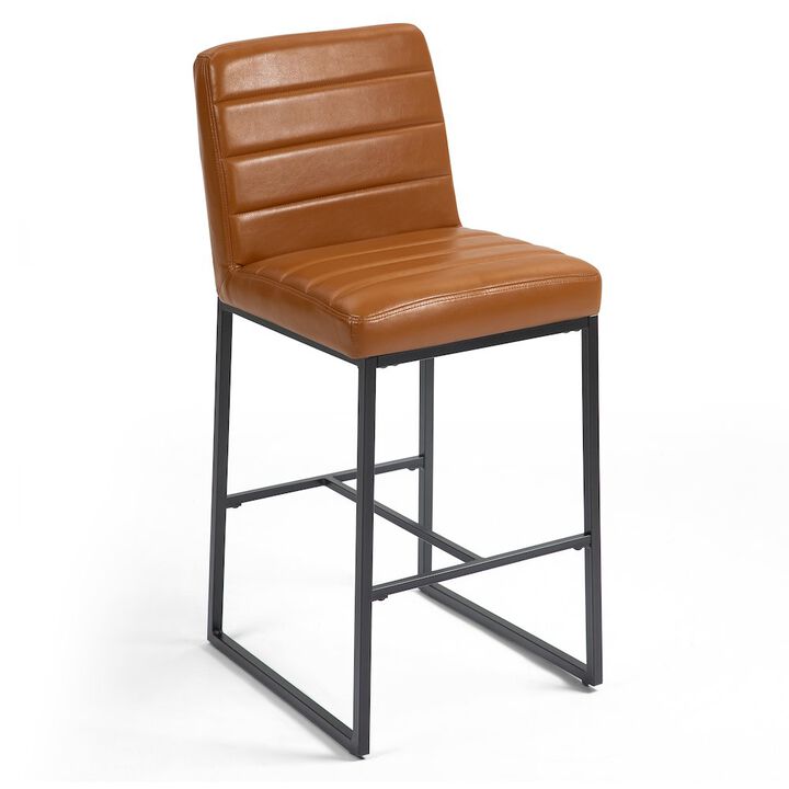 Glamour Home Set of 2 Belisario Light Brown Faux Leather Bar Stool with Black Metal Legs