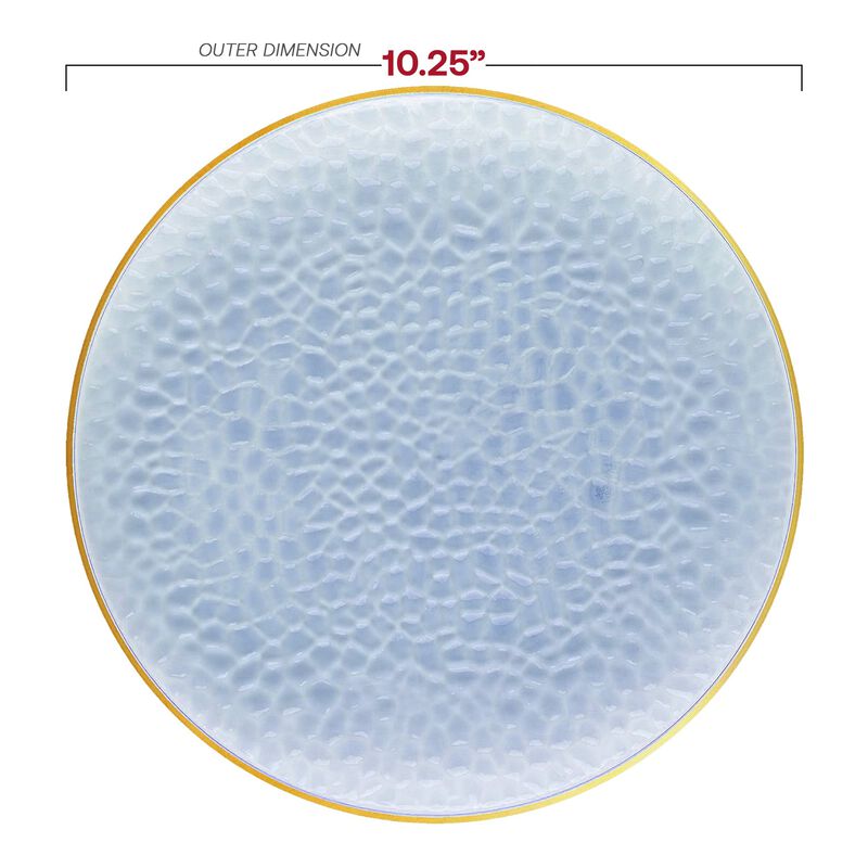 Clear Blue with Gold Rim Hammered Glass Plastic Dinnerware Value Set (60 Sets) image number 2
