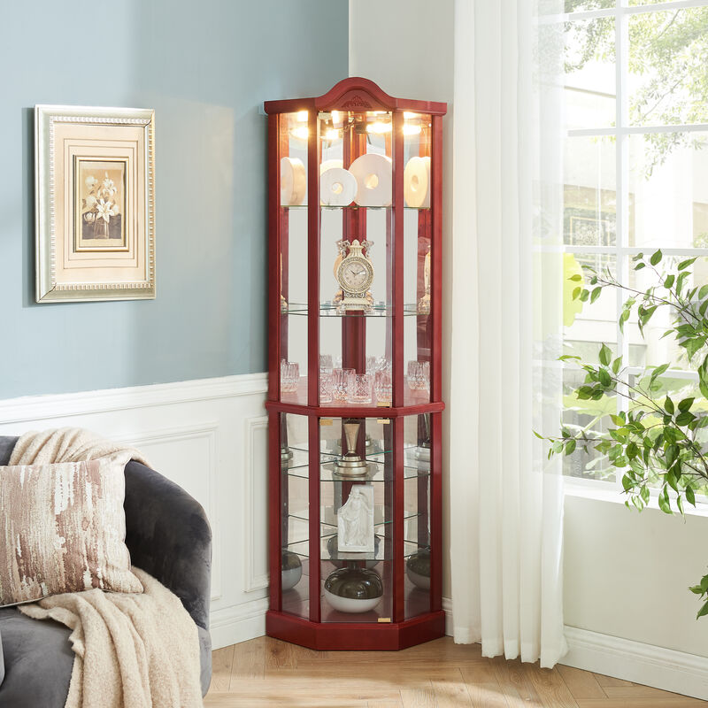 Elegant Glass Curio Cabinet with Lights and Adjustable Shelves
