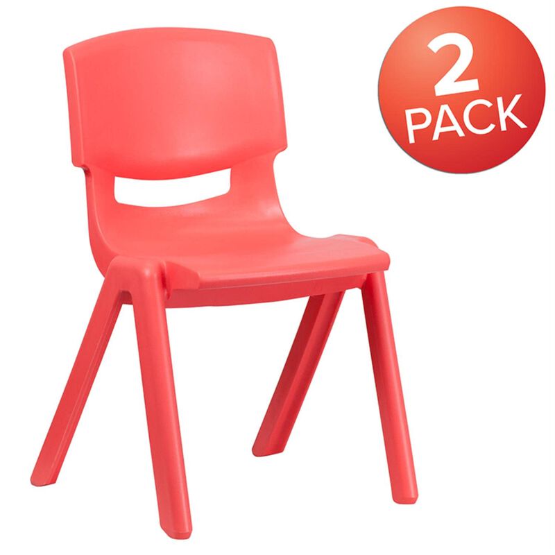 Flash Furniture Whitney 2 Pack Red Plastic Stackable School Chair with 15.5" Seat Height image number 3